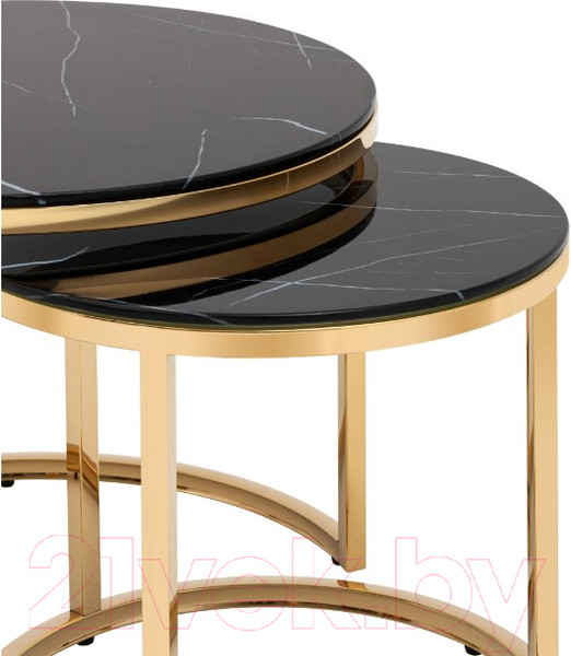 Изображение товара Комплект журнальных столиков Stool Group Селена / EET-131-2S-TG Black (стекло черный мрамор/золото)