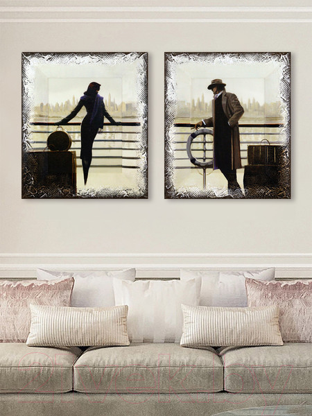 Изображение товара Картина Декарт Дама на причале с чемоданом 8Л0626 (в раме)