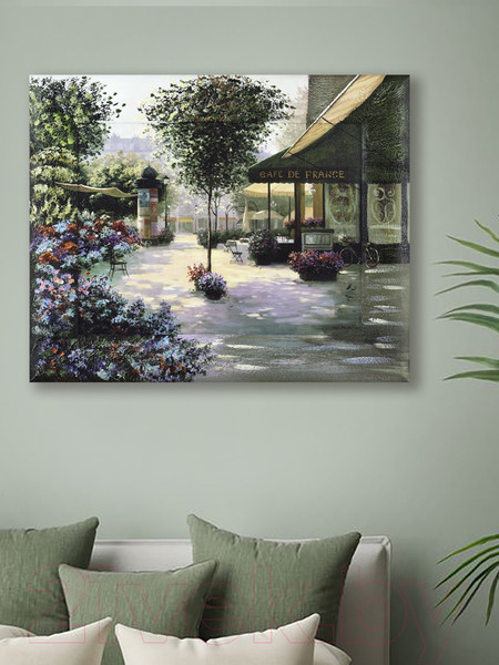 Изображение товара Картина Декарт Зеленый дворик с цветами и кафе-2 8Л0120 (в раме)