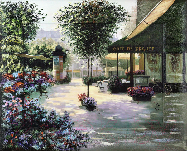 Изображение товара Картина Декарт Зеленый дворик с цветами и кафе-2 8Л0120 (в раме)