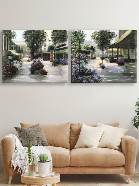 Изображение товара Картина Декарт Зеленый дворик с цветами и кафе-2 8Л0120 (в раме)