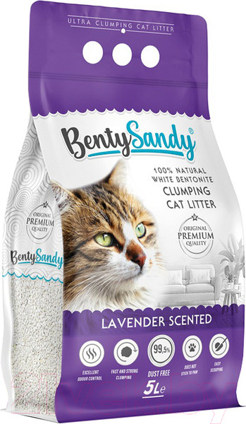 Изображение товара Наполнитель для туалета BentySandy Бентонит комкующийся Lavender Color Granules (5л/4.35кг)