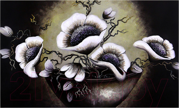 Изображение товара Картина Декарт Черно-белые цветы в вазе 8Л3184 (авторская на холсте)