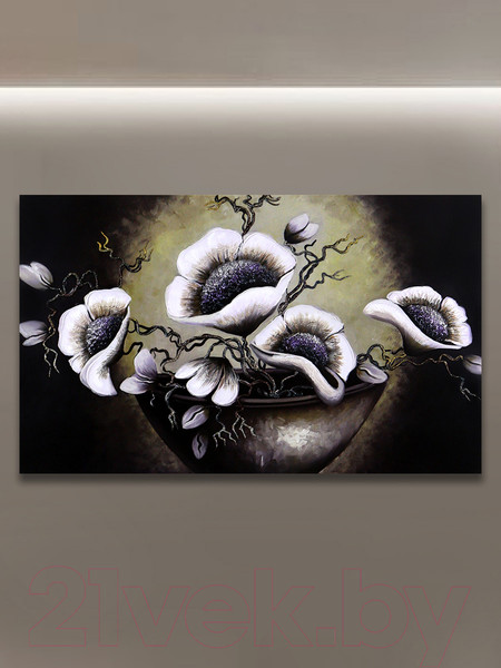 Изображение товара Картина Декарт Черно-белые цветы в вазе 8Л3184 (авторская на холсте)