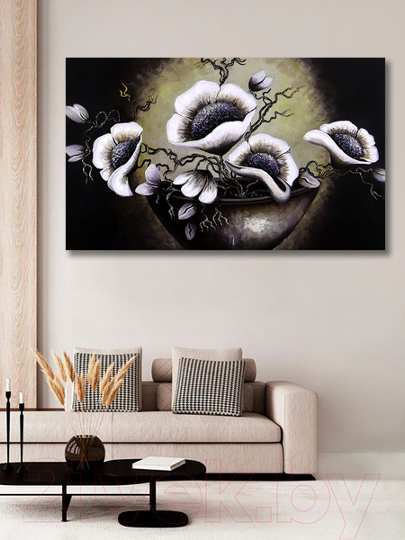 Изображение товара Картина Декарт Черно-белые цветы в вазе 8Л3184 (авторская на холсте)
