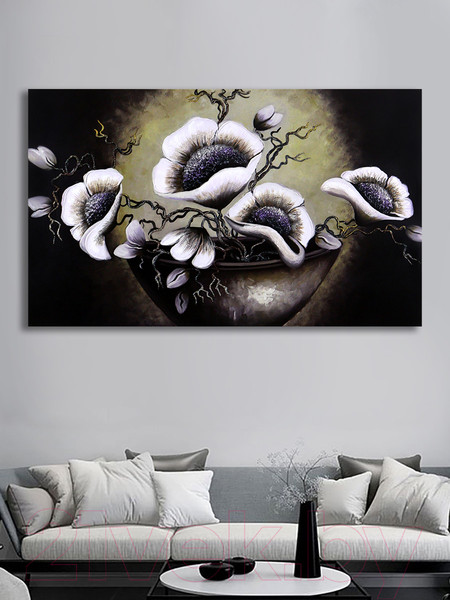 Изображение товара Картина Декарт Черно-белые цветы в вазе 8Л3184 (авторская на холсте)