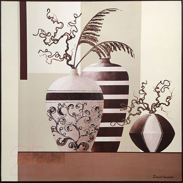 Изображение товара Картина Декарт Сухие ветки в полосатых вазах 8Л3319 (в раме)