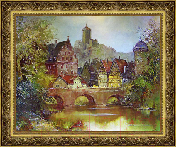 Изображение товара Картина Декарт Дома и мост 8Л0912 (в раме)