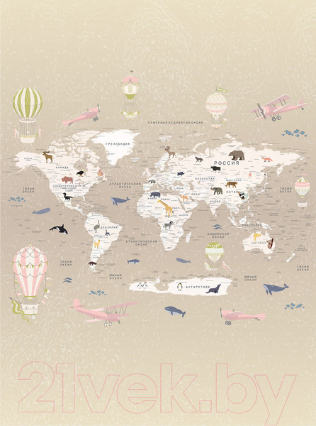 Изображение товара Фотообои листовые Vimala Познавательная карта мира 4 (270x200)