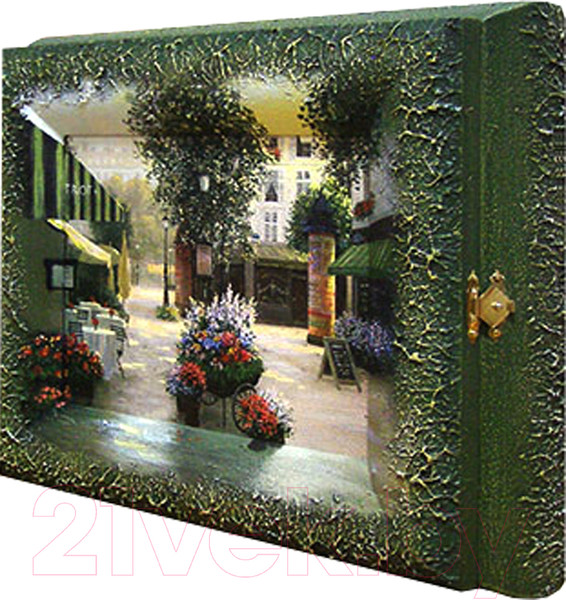 Изображение товара Ключница настенная Декарт Зеленый дворик с цветами и кафе 8Л0647