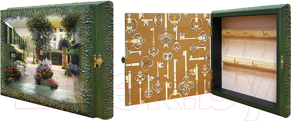 Изображение товара Ключница настенная Декарт Зеленый дворик с цветами и кафе 8Л0647