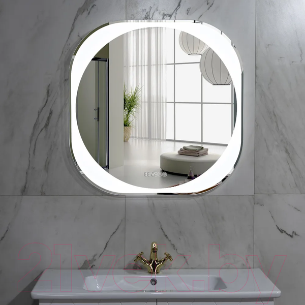 Изображение товара Зеркало Пекам Anna 80x80 / anna-80x80spcl (подсветка, двойной сенсор на прикосновение, подогрев, часы)