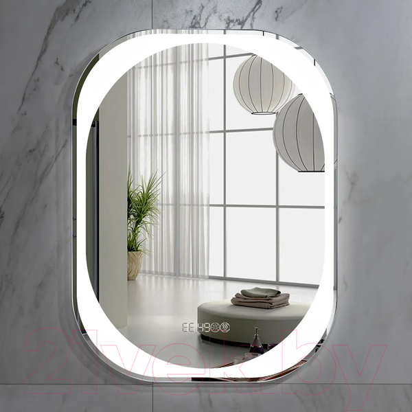 Изображение товара Зеркало Пекам Anna 60x80 / anna-60x80spcl (подсветка, двойной сенсор на прикосновение, подогрев, часы)