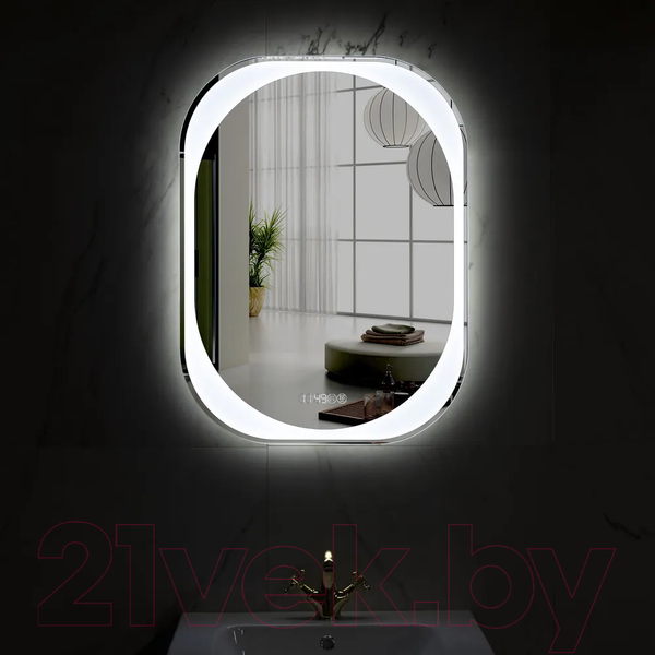 Изображение товара Зеркало Пекам Anna 60x80 / anna-60x80spcl (подсветка, двойной сенсор на прикосновение, подогрев, часы)