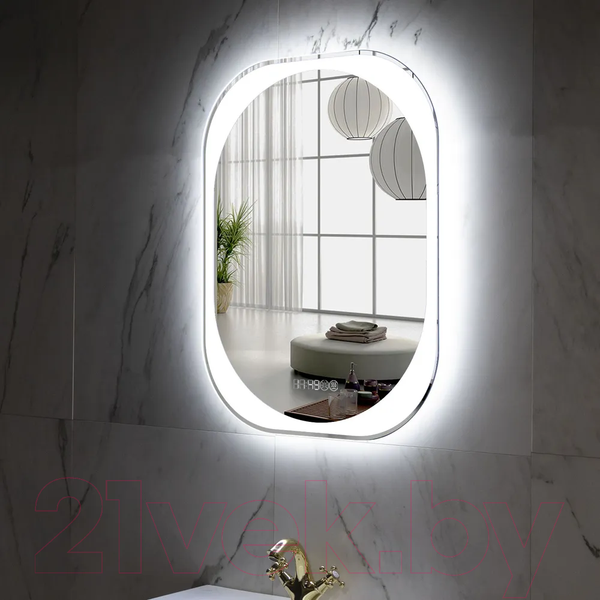 Изображение товара Зеркало Пекам Anna 60x80 / anna-60x80spcl (подсветка, двойной сенсор на прикосновение, подогрев, часы)