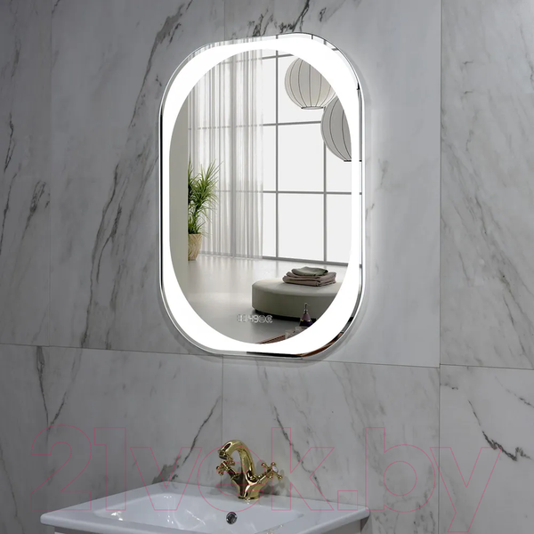 Изображение товара Зеркало Пекам Anna 60x80 / anna-60x80spcl (подсветка, двойной сенсор на прикосновение, подогрев, часы)