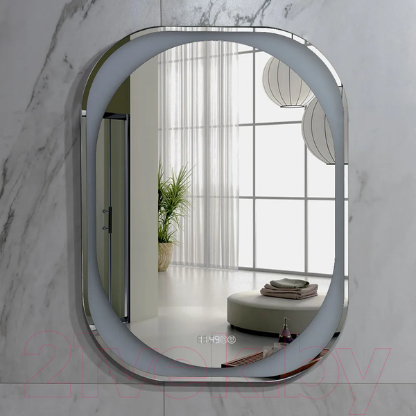 Изображение товара Зеркало Пекам Anna 60x80 / anna-60x80spcl (подсветка, двойной сенсор на прикосновение, подогрев, часы)