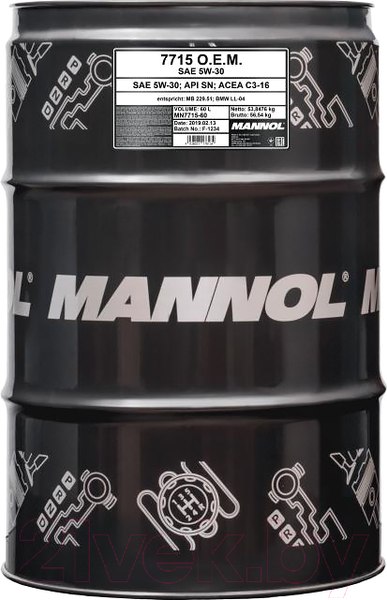 Изображение товара Моторное масло Mannol OEM 5W30 SN/SM/CF / MN7715-60 (60л)