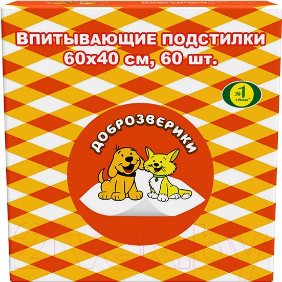Изображение товара Одноразовая пеленка для животных Доброзверики Classic 60x40 / 242/ПК60 (60шт)