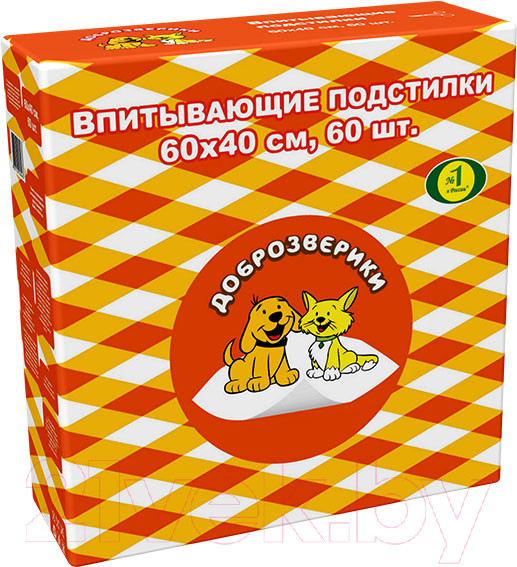 Изображение товара Одноразовая пеленка для животных Доброзверики Classic 60x40 / 242/ПК60 (60шт)