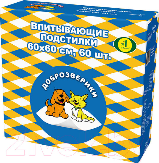 Изображение товара Одноразовая пеленка для животных Доброзверики Classic 60x60 / 264/ПК60 (60шт)