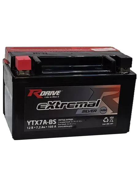 Изображение товара Мотоаккумулятор RDrive eXtremal Silver YTX7A-BS (7.2 А/ч)