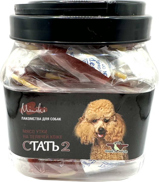 Изображение товара Лакомство для собак Green QZin Миники Стать 2 мясо утки на телячей коже для мини пород (430г)