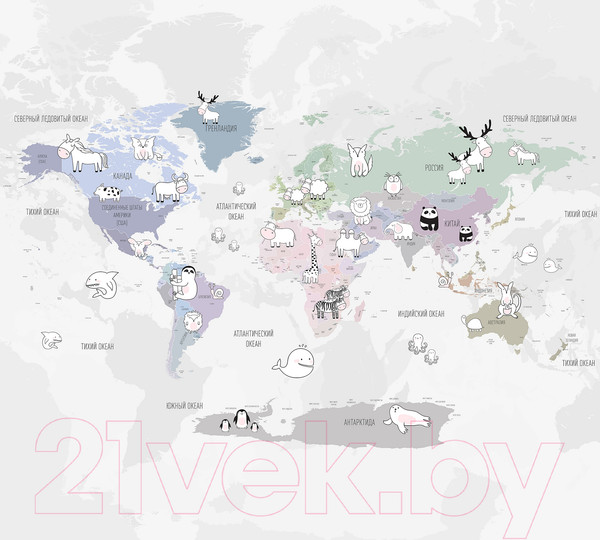 Изображение товара Фотообои листовые Vimala Детская карта с животными (270x300)