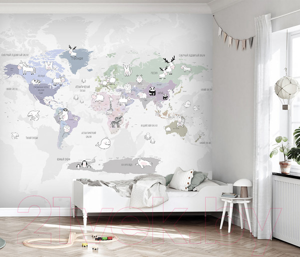 Изображение товара Фотообои листовые Vimala Детская карта с животными (270x300)