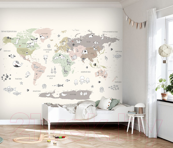 Изображение товара Фотообои листовые Vimala Детская карта с животными 2 (270x300)