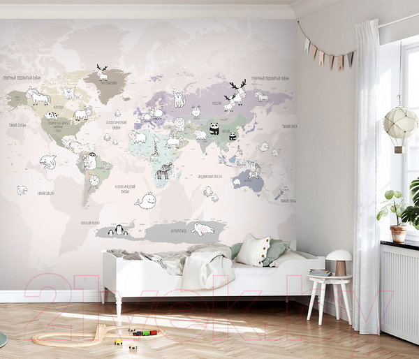 Изображение товара Фотообои листовые Vimala Детская карта с животными 3 (270x300)