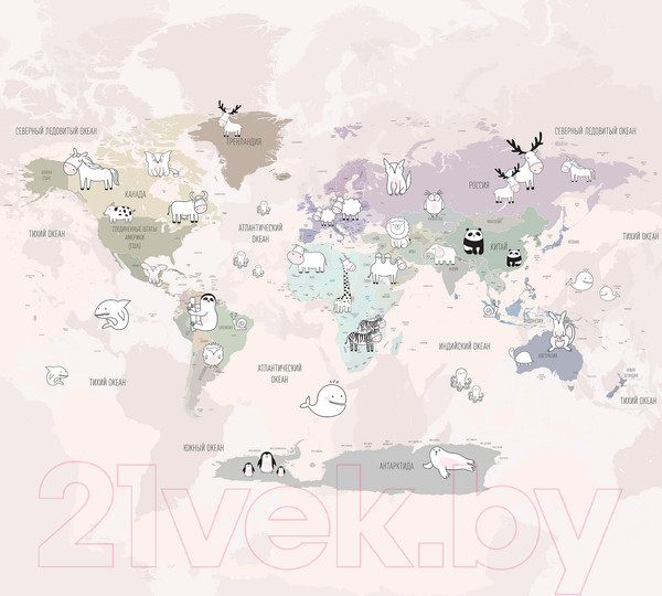 Изображение товара Фотообои листовые Vimala Детская карта с животными 3 (270x300)