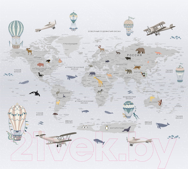 Изображение товара Фотообои листовые Vimala Серая карта мира 2 (270x300)