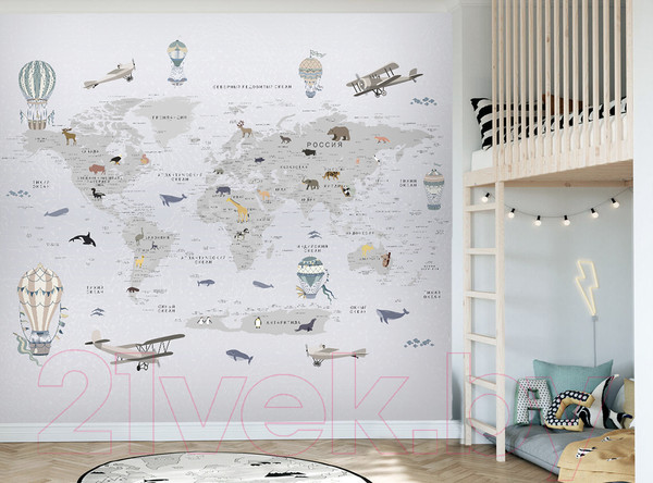 Изображение товара Фотообои листовые Vimala Серая карта мира 2 (270x300)