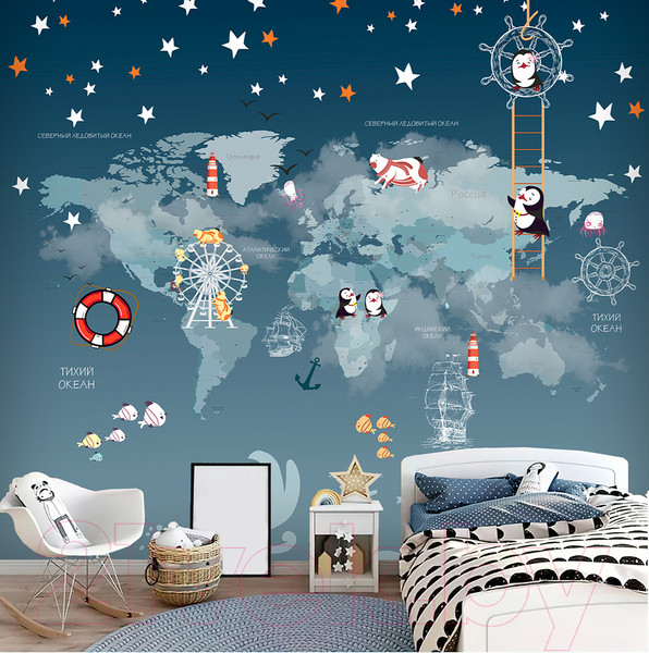 Изображение товара Фотообои листовые Vimala Синяя карта мира (270x300)