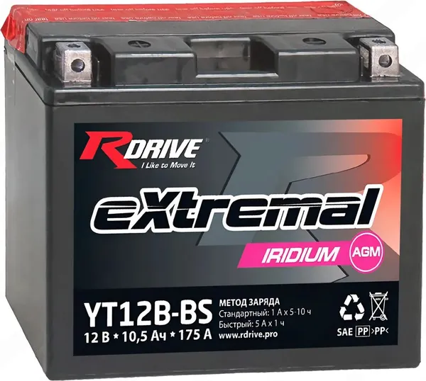 Изображение товара Мотоаккумулятор RDrive eXtremal Iridium YT12B-BS (10.5 А/ч)