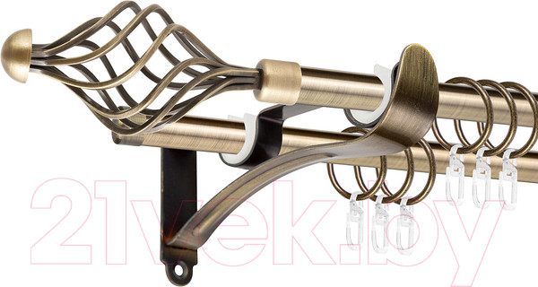 Изображение товара Карниз для штор АС ФОРОС Prime D16Г/16Г + наконечники Ажур (1.6м, антик)