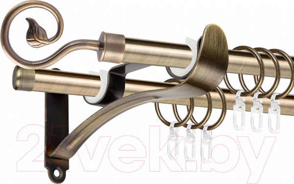 Изображение товара Карниз для штор АС ФОРОС Prime D16Г/16Г + наконечники Завиток одинарный (1.6м, антик)