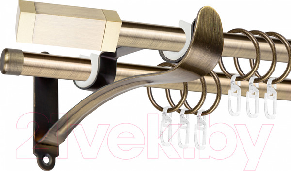Изображение товара Карниз для штор АС ФОРОС Prime D16Г/16Г + наконечники Квадро золото (1.6м, антик)