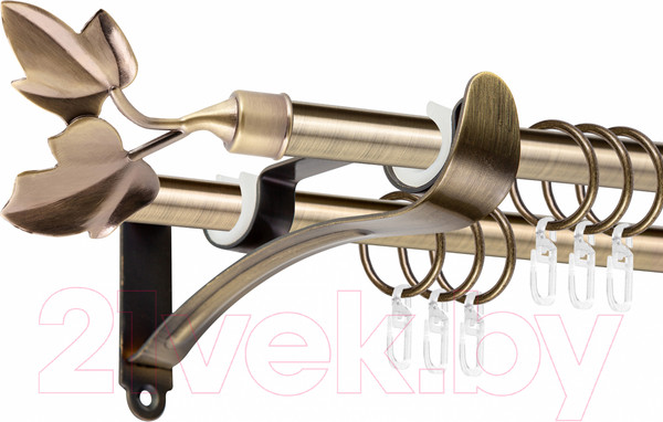 Изображение товара Карниз для штор АС ФОРОС Prime D16Г/16Г + наконечники Лист ветка (1.6м, антик)