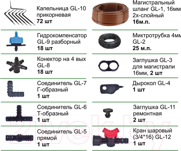Изображение товара Система капельного полива GreenLINE 64-72 на 72 растения / 1475466 (расширенный комплект)