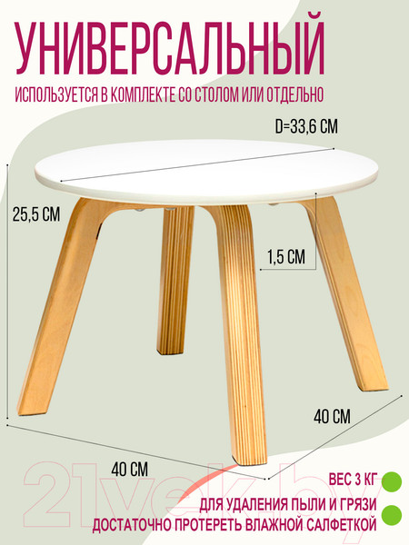 Изображение товара Табурет детский Millwood D33.6x25.5 (белый/береза)