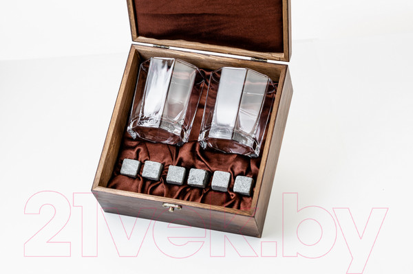 Изображение товара Набор для виски AMIRO ABW-104 В деревянной шкатулке (2 стакана, 6 камней)