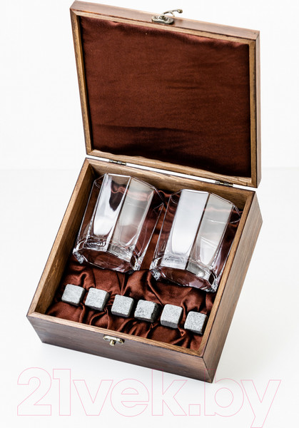 Изображение товара Набор для виски AMIRO ABW-104 В деревянной шкатулке (2 стакана, 6 камней)