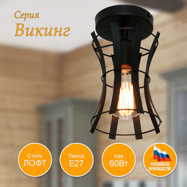 Изображение товара Потолочный светильник Элетех Викинг 111 НПБ 01-60-109 Е27 / 1005405101 (черный муар)
