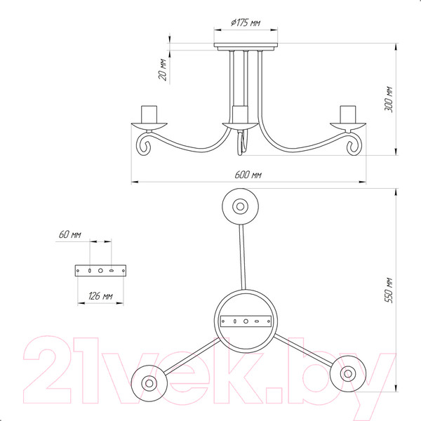 Изображение товара Люстра Элетех Вилла 131 НПБ 01-3х60-199 Е27 / 1005404575 (коричневый матовый)