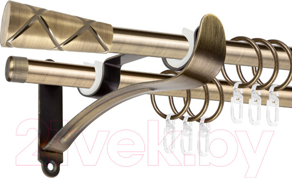 Изображение товара Карниз для штор АС ФОРОС Prime D16Г/16Г + наконечники Трапеция (2м, антик)