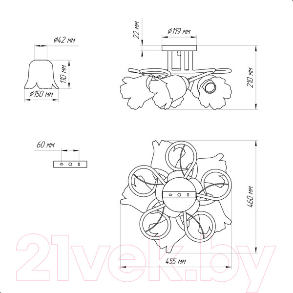 Изображение товара Люстра Элетех Бонни 151 НПБ 01-5х60-153 Е14 / 1005404782 (белый/золото)