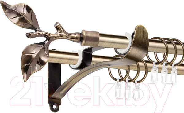 Изображение товара Карниз для штор АС ФОРОС Prime D16Г/16Г + наконечники Лист розы (3м, антик)