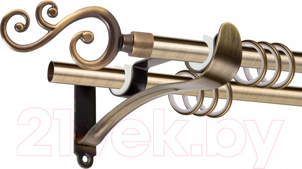 Изображение товара Карниз для штор АС ФОРОС Prime D16Г/16Г + наконечники Лоза (2м, антик)